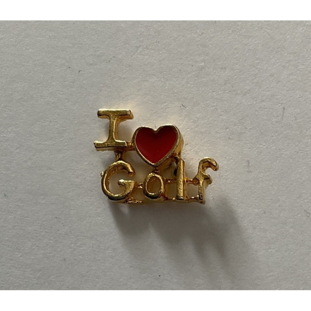 I Love Golf Gold Tone Lapel Pin Brooch Tie Tac Red Heart Enamel USA Made